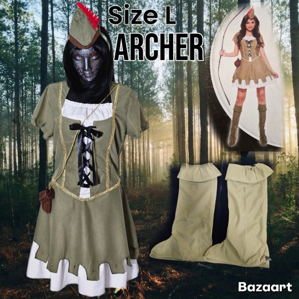 Spirit Archer Costume / Dress Mini Hat Purse Boot Covers Size L(14-16)